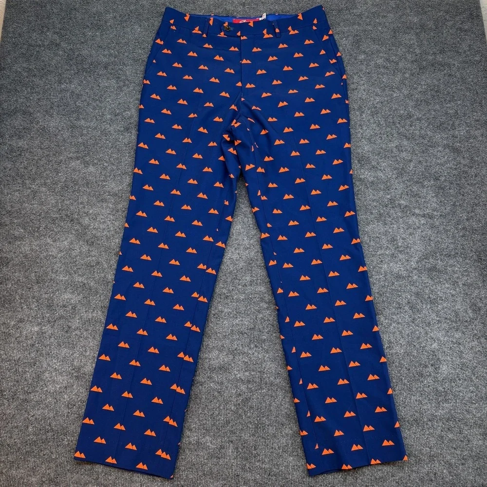 Shinesty Pants Men 32x32 Blue Orange Mountain Print Dress Pants Polyester